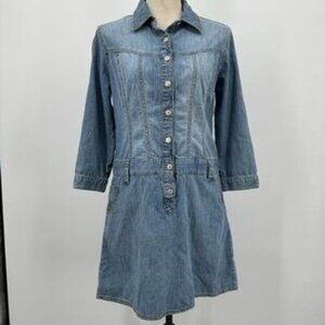 vintage jeanology denim button up belted mini dress sz 10 western cottagecore